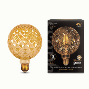 Gauss Filament лампа G120 E27 4W(380lm) 2400K 2K Сarat Golden филамент (нитев) 105802004