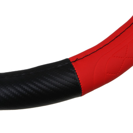 ЕРМАК Оплетка руля, Карбон - А, черная с красными вставками, размер М, полиуретан(PU)