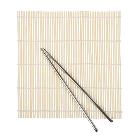 Набор палочек для суши 2шт+циновка 2 шт, нерж.сталь, бамбук