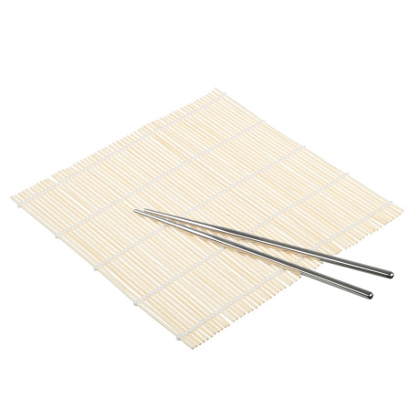 Набор палочек для суши 2шт+циновка 2 шт, нерж.сталь, бамбук