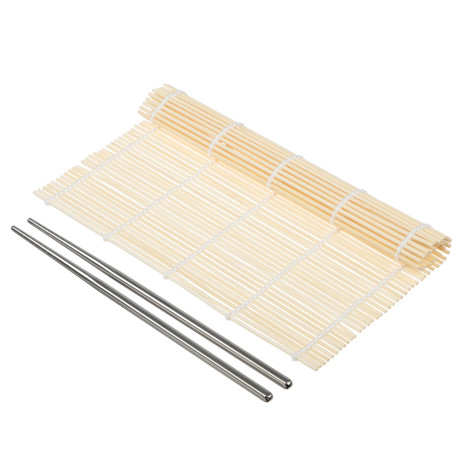 Набор палочек для суши 2шт+циновка 2 шт, нерж.сталь, бамбук