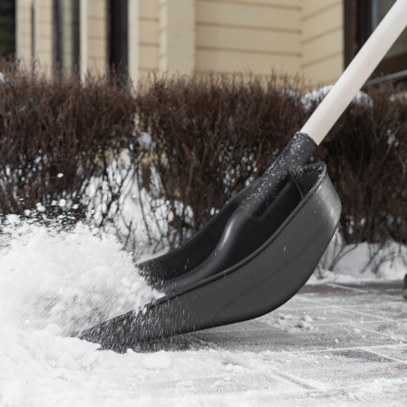 Лопата для уборки снега пластиковая, 360 х 405 х 1550 мм, деревянный черенок в/с, Сибртех