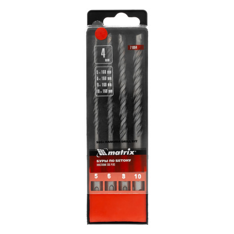 Набор буров по бетону, 5-6-8-10 х 160 мм, 4 шт, в пластиковой коробке, SDS Plus Matrix