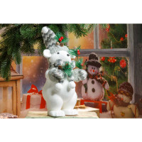 Фигурка новогодняя интерьерная Медведь белый 36см с шарфом,в колпаке 838421(96)