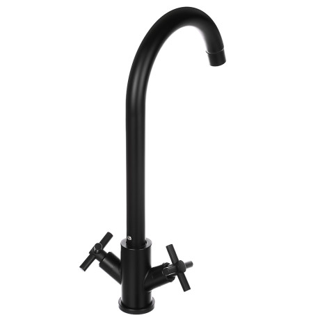 СоюзКран Смеситель для кухни, поворотный излив, кер. кран-буксы 1/2, черный, нерж.сталь, SS01-R240