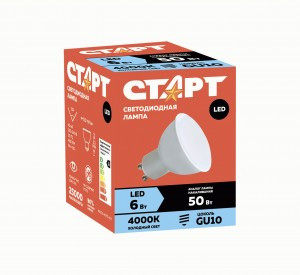 СТАРТ лампа св/д MR16 GU10 6W(480lm) 4000K 4K 53x50 матов пласт/металл холодный свет ECO 18064