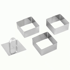 Форма д/выпечки нерж.сталь квадрат набор 3шт, 8*8см, h=4см с крышкой-прессом TORTA 108353 Mallony