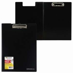 Папка-планшет BRAUBERG Contract, с верх. прижим. и крышкой, А4, пластик чер., до 80л., 1,5мм, 223489