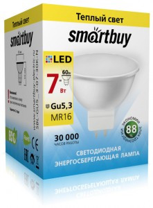 Smartbuy MR16 GU5.3 220V 7W(600lm) 3000K 2K 50x45 пластик SBL-GU5_3-07-30K-N
