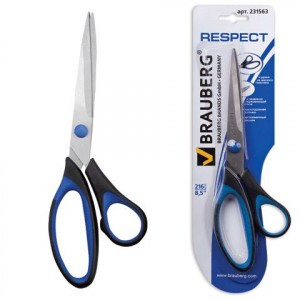 Ножницы BRAUBERG "Respect" 216мм, сине-черные, блистер, 231563
