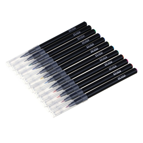 СlipStudio Фломастеры-кисточки 12 цв. "Альфа", с прозрачным колпачком, черный корпус, смываемые