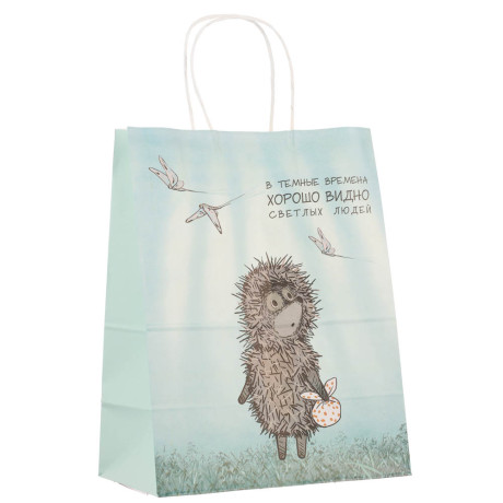 Пакет подарочный с кручеными ручками L 24х14х30см, "Ёжик в тумане", в ассортименте