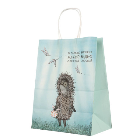 Пакет подарочный с кручеными ручками L 24х14х30см, "Ёжик в тумане", в ассортименте