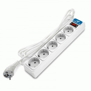 DOMTOK Сетевой фильтр (удл.) ПВС 3х1 5роз. 5м 10А белый земля,выкл,автомат (15!) 2529