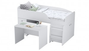 Кровать-чердак детская Polini kids Simple 4500 с рабочей зоной, белый (мест 5)