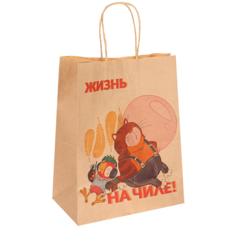 Пакет подарочный с кручеными ручками L 24х14х30см, "Попугай Кеша. На чиле", в ассортименте