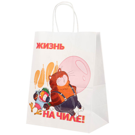 Пакет подарочный с кручеными ручками L 24х14х30см, "Попугай Кеша. На чиле", в ассортименте