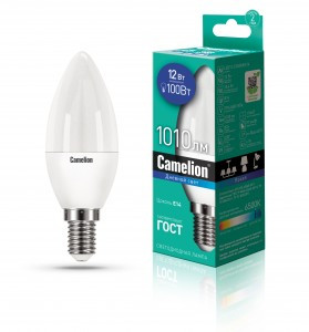 Camelion Свеча E14 12W(1010lm 220°) 6500K 6K матов. 107x38 пластик LED12-C35/865/E14