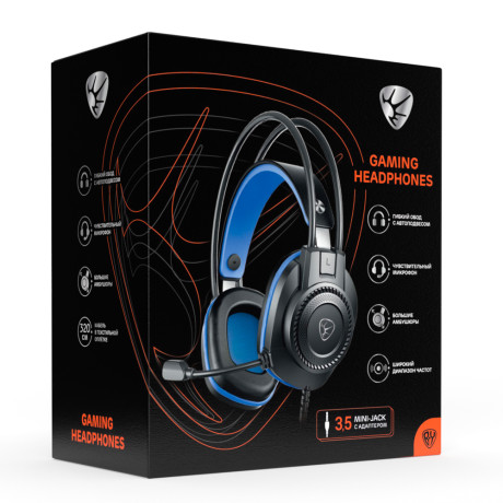 BY Наушники проводные с микрофоном игровые Сabasset 3.5мм 4pin-SPK+MIC 3,2 м, синие