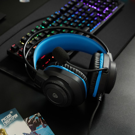 BY Наушники проводные с микрофоном игровые Сabasset 3.5мм 4pin-SPK+MIC 3,2 м, синие