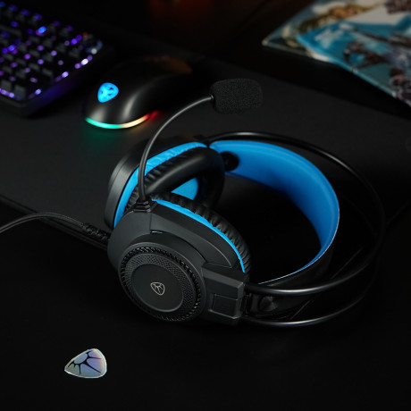 BY Наушники проводные с микрофоном игровые Сabasset 3.5мм 4pin-SPK+MIC 3,2 м, синие