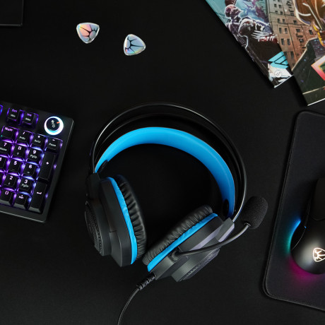 BY Наушники проводные с микрофоном игровые Сabasset 3.5мм 4pin-SPK+MIC 3,2 м, синие