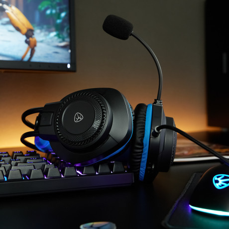 BY Наушники проводные с микрофоном игровые Сabasset 3.5мм 4pin-SPK+MIC 3,2 м, синие