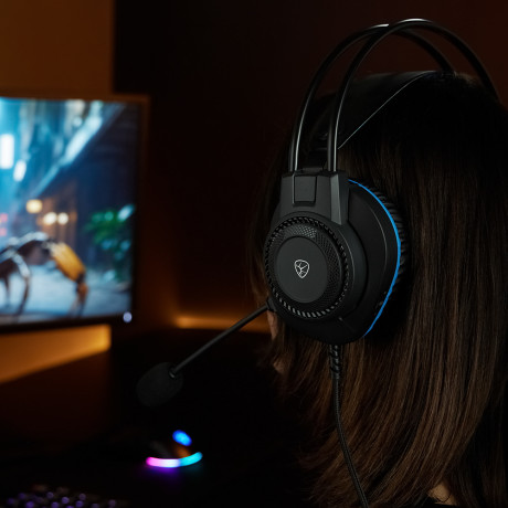 BY Наушники проводные с микрофоном игровые Сabasset 3.5мм 4pin-SPK+MIC 3,2 м, синие