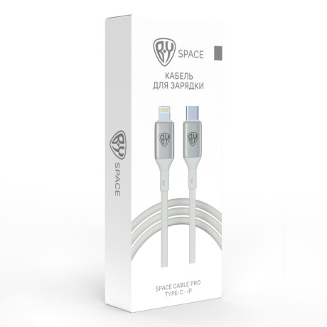 BY Кабель для зарядки Space Cable Pro Type-C - iP, 2.4А, 1м, Быстрая зарядка, штекер металл, белый