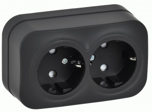 IEK GLORY роз. ОУ 2 мест. 16А (земля, шторки) РСш22-3-ХЧм черный мат. ERH24-K02M-16