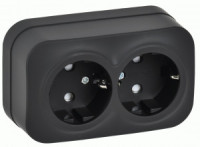 IEK GLORY роз. ОУ 2 мест. 16А (земля, шторки) РСш22-3-ХЧм черный мат. ERH24-K02M-16