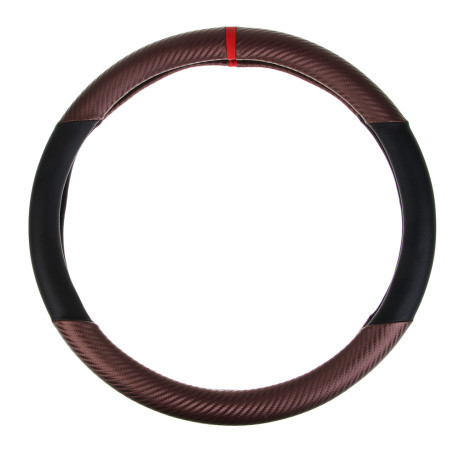 ЕРМАК Оплетка руля, Карбон - В, черная с коричневыми вставками, + красный, размер М, искусственная к