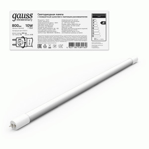 Gauss Elementary лампа T8 10W(800lm) 6500K 6K G13 600mm стекло поворотная 93030-R