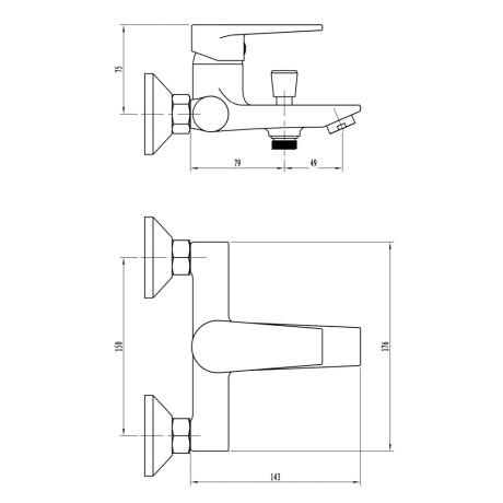 СоюзКран Смеситель для ванны с душем, короткий излив, керам. картридж 35мм, хром, цинк, SK07-M105