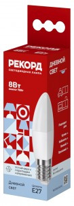 РЕКОРД лампа св/д свеча B37-U Е27 8W(680lm) 4000K 4K без пульсации 100x37 2г арт.25041