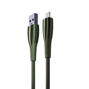 BY Кабель для зарядки Сириус iP, 1м, 2.4А, Быстрая зарядка, штекер металл, зеленый