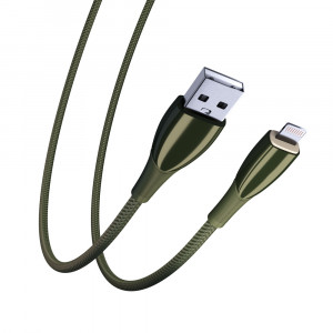 BY Кабель для зарядки Сириус iP, 1м, 2.4А, Быстрая зарядка, штекер металл, зеленый