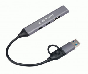 Разветвитель USB 3.0/2.0 Gembird, 4 порта: 2хType-C, 1хUSB 3.0, 1хUSB 2.0, кабель Type-C+USB, 21689
