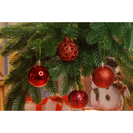 Набор елочных украшений Р27 красный Шары 24шт 6см (6шт глянец, 6шт блестки, 6шт ажур, 6шт фактур.цветы) (32)