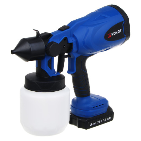 РОКОТ Краскораспылитель аккумуляторный, 21В, 1,5А Li-ion (1шт), з/у,бак 800мл, сопло 1,8мм, (ONE)