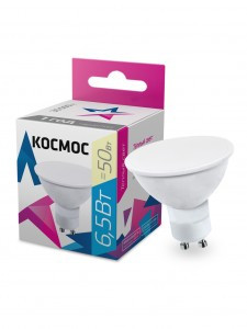 Космос GU10 220V 6,5W (6W) (480lm) 3000K 2K матов. 45x50 LkecLED6.5wGU10C30