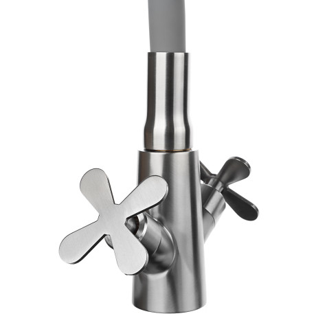 СоюзКран Смеситель для кухни, силиконовый излив, кер. кран-буксы 1/2, серый, нерж.сталь, SS01-С242