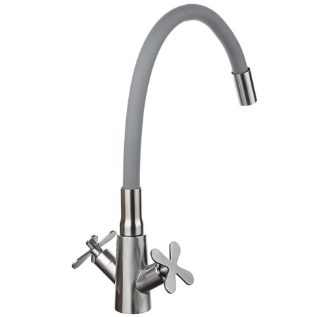 СоюзКран Смеситель для кухни, силиконовый излив, кер. кран-буксы 1/2, серый, нерж.сталь, SS01-С242