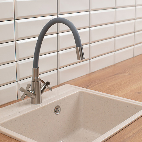 СоюзКран Смеситель для кухни, силиконовый излив, кер. кран-буксы 1/2, серый, нерж.сталь, SS01-С242