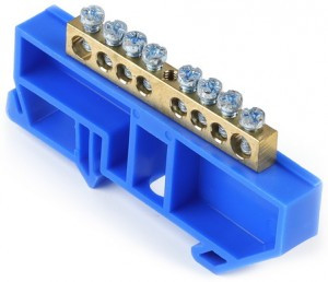 Smartbuy Шина N "Ноль" (нул.) (латунь) 6х9мм, синий изолятор на DIN-рейку, 8 отв. SBE-bc-8-dr