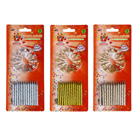 Набор свечей тм Fntastic 12 шт с подставками, парафин, 3 дизайна