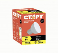 СТАРТ лампа св/д MR16 GU10 6W(480lm) 2700K 2K 53x50 матов пласт/металл тёплый свет ECO 18065