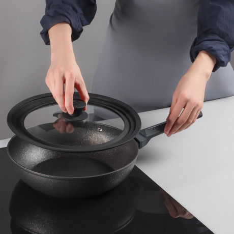 SATOSHI Крышка универсальная стекло/силикон с ручкой, 24-26-28см