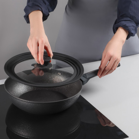 SATOSHI Крышка универсальная стекло/силикон с ручкой, 24-26-28см