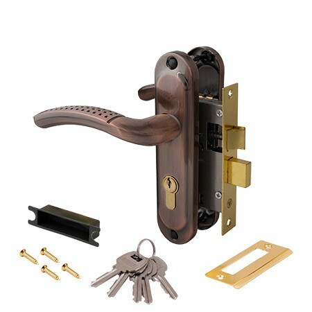 Замок врез 0827/60-AC Avers (медь) с ручками, защелкой, (без вертушки)  \24